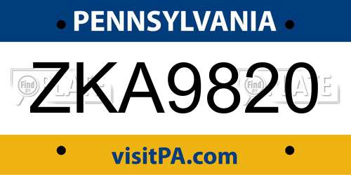 ZKA9820 Pennsylvania License Plate