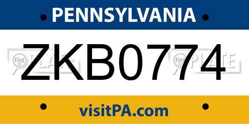 ZKB0774 Pennsylvania License Plate