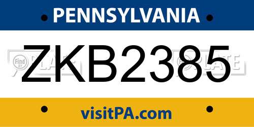 ZKB2385 Pennsylvania License Plate