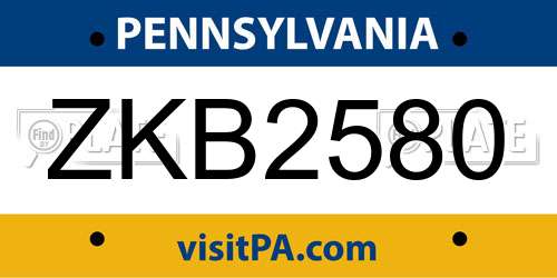 ZKB2580 Pennsylvania License Plate