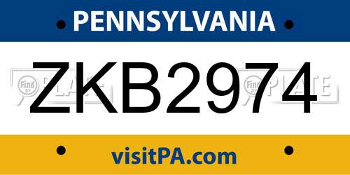 ZKB2974 Pennsylvania License Plate