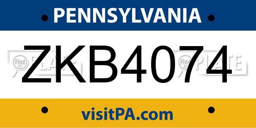 ZKB4074 Pennsylvania License Plate