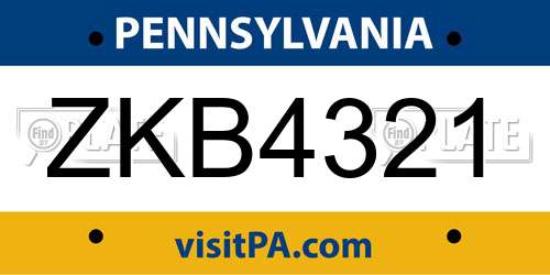 ZKB4321 Pennsylvania License Plate