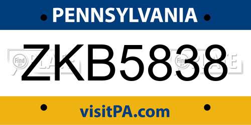 ZKB5838 Pennsylvania License Plate