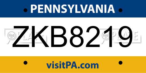 ZKB8219 Pennsylvania License Plate