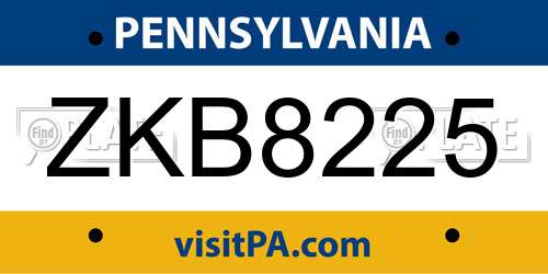 ZKB8225 Pennsylvania License Plate