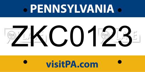 ZKC0123 Pennsylvania License Plate