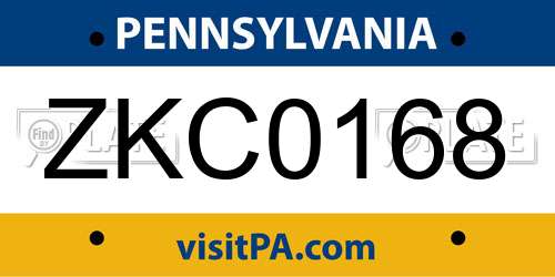 ZKC0168 Pennsylvania License Plate