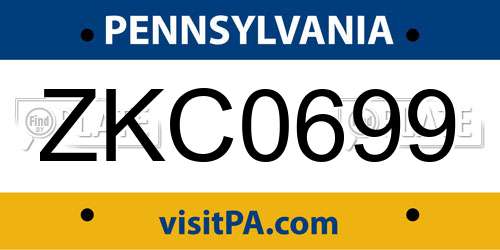 ZKC0699 Pennsylvania License Plate