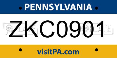 ZKC0901 Pennsylvania License Plate
