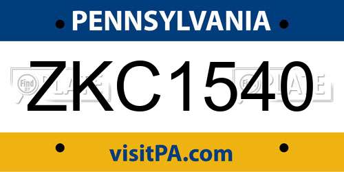 ZKC1540 Pennsylvania License Plate
