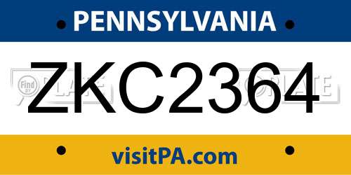 ZKC2364 Pennsylvania License Plate