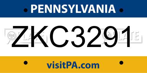 ZKC3291 Pennsylvania License Plate