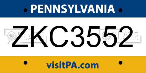 ZKC3552 Pennsylvania License Plate