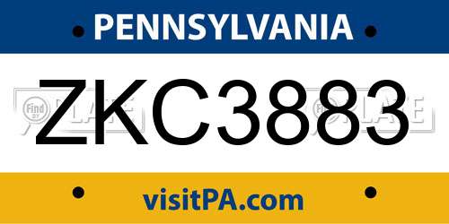 ZKC3883 Pennsylvania License Plate
