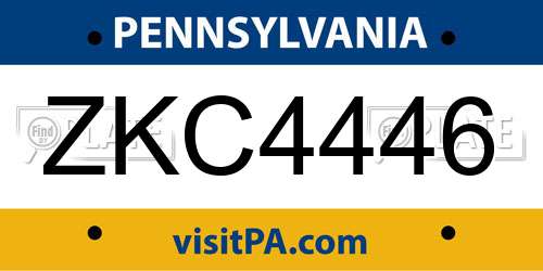 ZKC4446 Pennsylvania License Plate