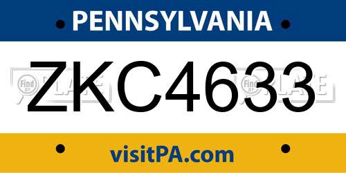 ZKC4633 Pennsylvania License Plate
