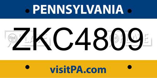 ZKC4809 Pennsylvania License Plate