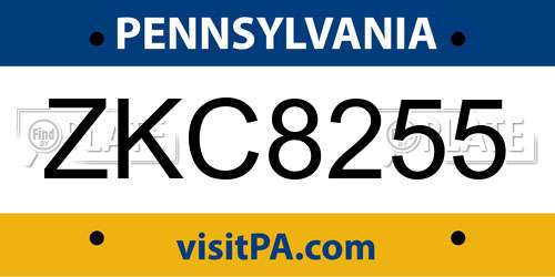 ZKC8255 Pennsylvania License Plate