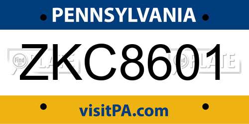 ZKC8601 Pennsylvania License Plate
