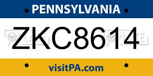 ZKC8614 Pennsylvania License Plate