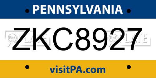 ZKC8927 Pennsylvania License Plate