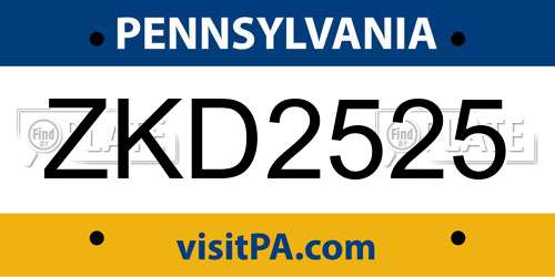 ZKD2525 Pennsylvania License Plate