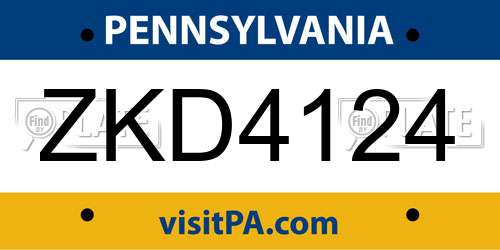 ZKD4124 Pennsylvania License Plate