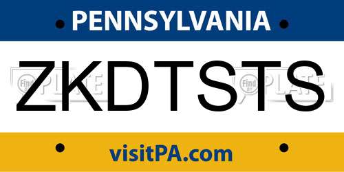 ZKDTSTS Pennsylvania License Plate