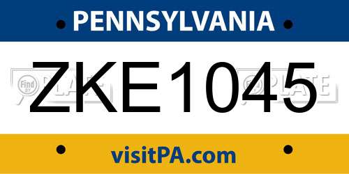 ZKE1045 Pennsylvania License Plate
