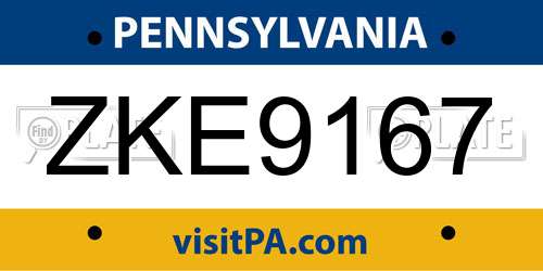 ZKE9167 Pennsylvania License Plate