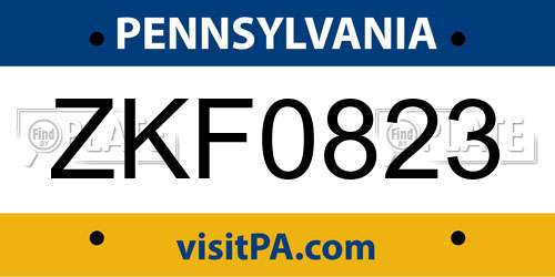 ZKF0823 Pennsylvania License Plate