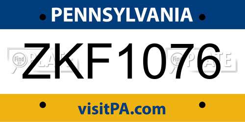 ZKF1076 Pennsylvania License Plate