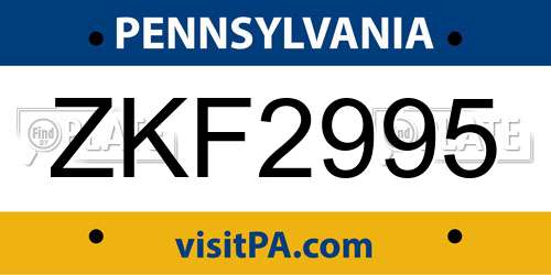 ZKF2995 Pennsylvania License Plate