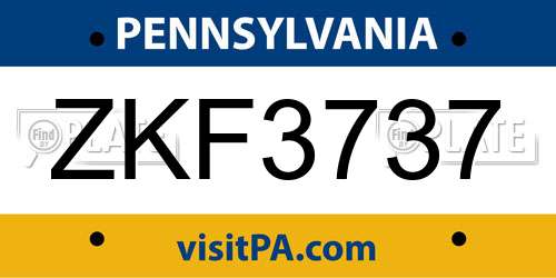 ZKF3737 Pennsylvania License Plate