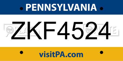 ZKF4524 Pennsylvania License Plate