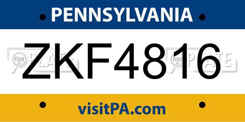 ZKF4816 Pennsylvania License Plate