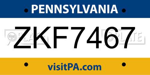 ZKF7467 Pennsylvania License Plate