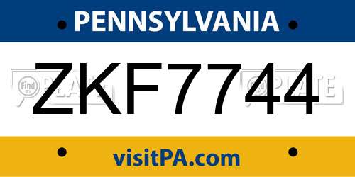 ZKF7744 Pennsylvania License Plate