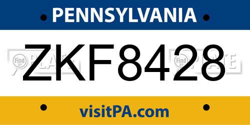 ZKF8428 Pennsylvania License Plate