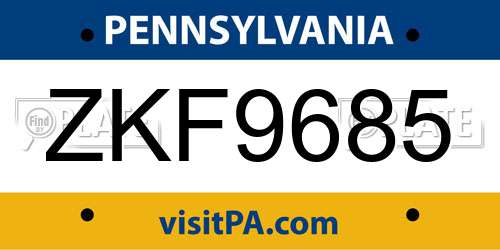 ZKF9685 Pennsylvania License Plate