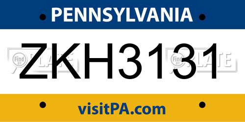 ZKH3131 Pennsylvania License Plate