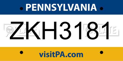 ZKH3181 Pennsylvania License Plate