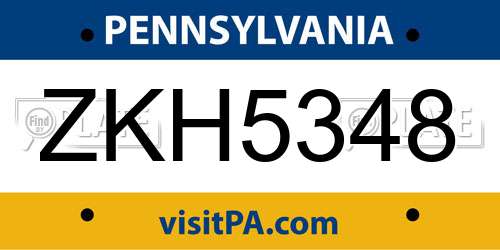 ZKH5348 Pennsylvania License Plate