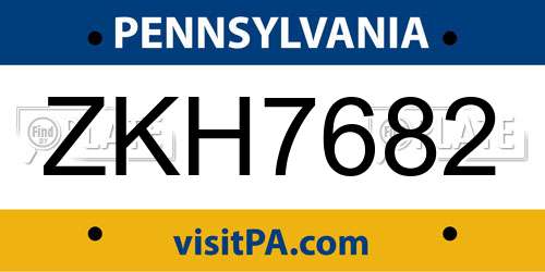 ZKH7682 Pennsylvania License Plate