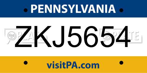 ZKJ5654 Pennsylvania License Plate