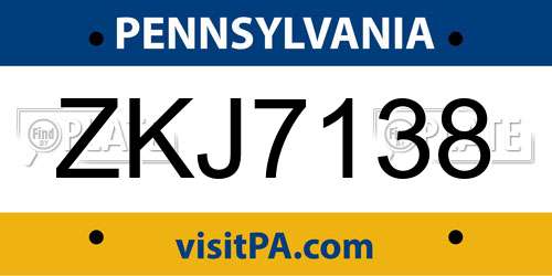 ZKJ7138 Pennsylvania License Plate