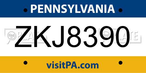 ZKJ8390 Pennsylvania License Plate