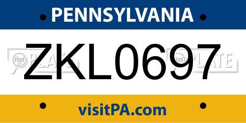 ZKL0697 Pennsylvania License Plate