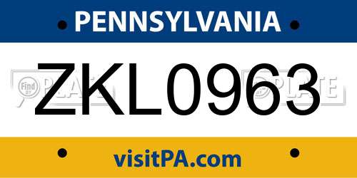 ZKL0963 Pennsylvania License Plate